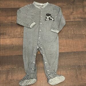 PEKKLE striped greenish blue sleeper with sleeping panda detail size 24 months